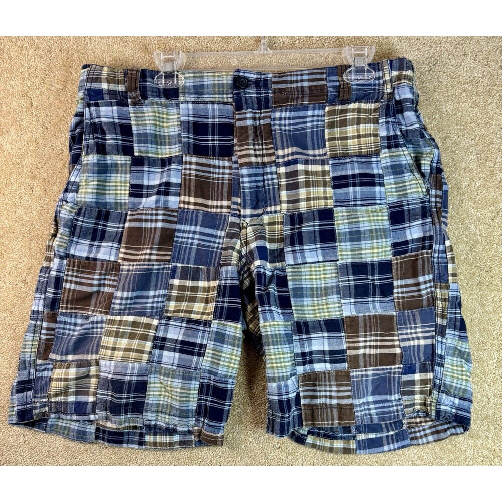 Izod Patchwork Shorts Plaid Indian Madras Heavily Stone Washed Mens 36 Preppy